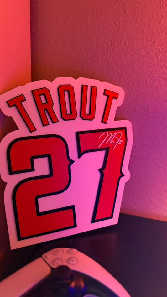 Mike Trout #27 Baseball Wall Sign