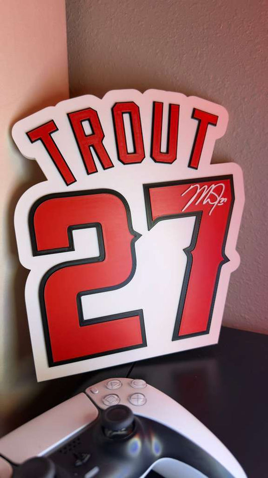 Mike Trout #27 Baseball Wall Sign